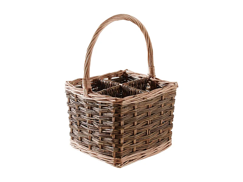 Portabottiglie quadrato in vimini grezzo per 4 bottiglie 25 x 25 x 20 cm