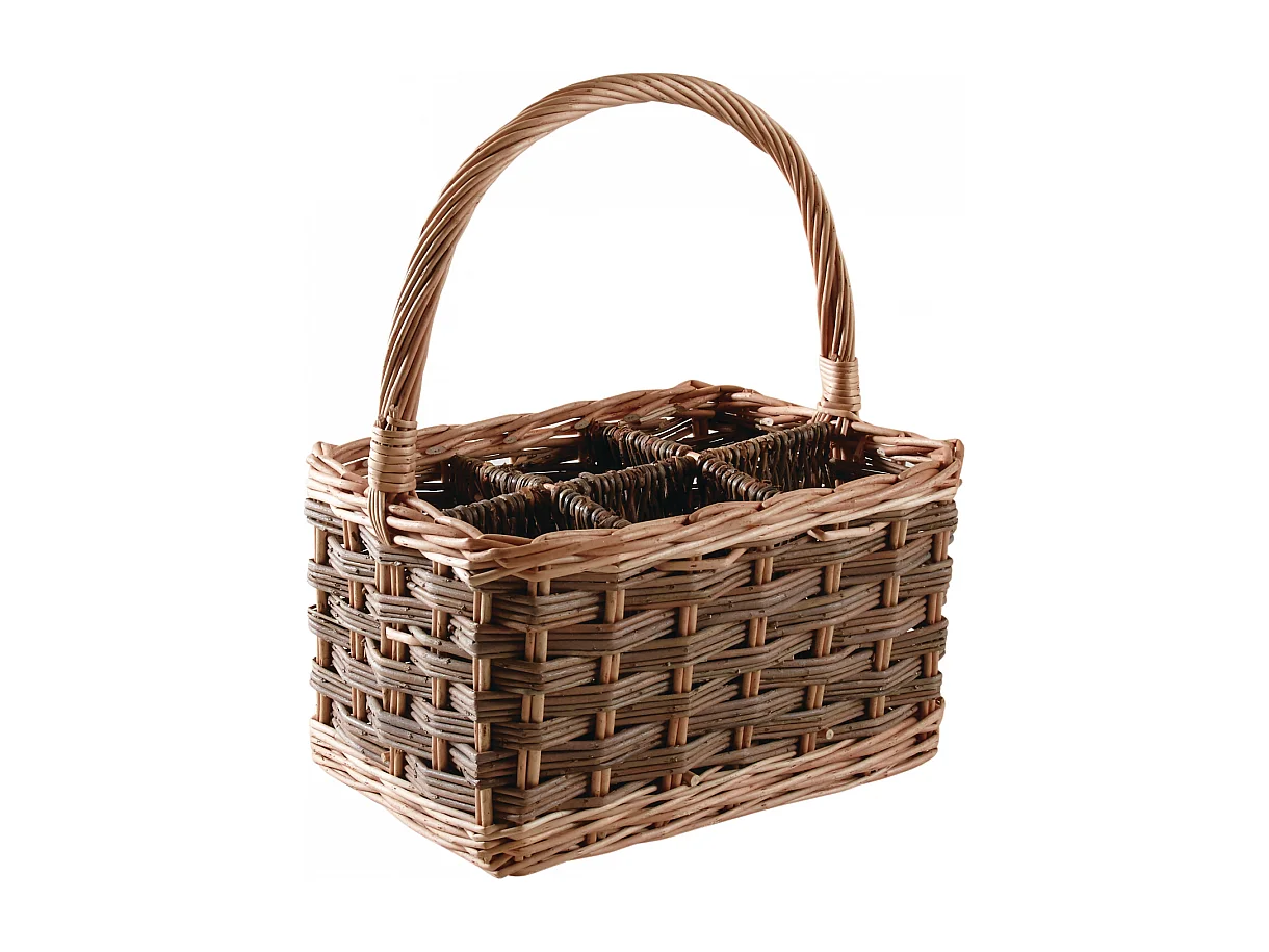 Portabottiglie quadrato in vimini grezzo per 4 bottiglie 25 x 25 x 20 cm