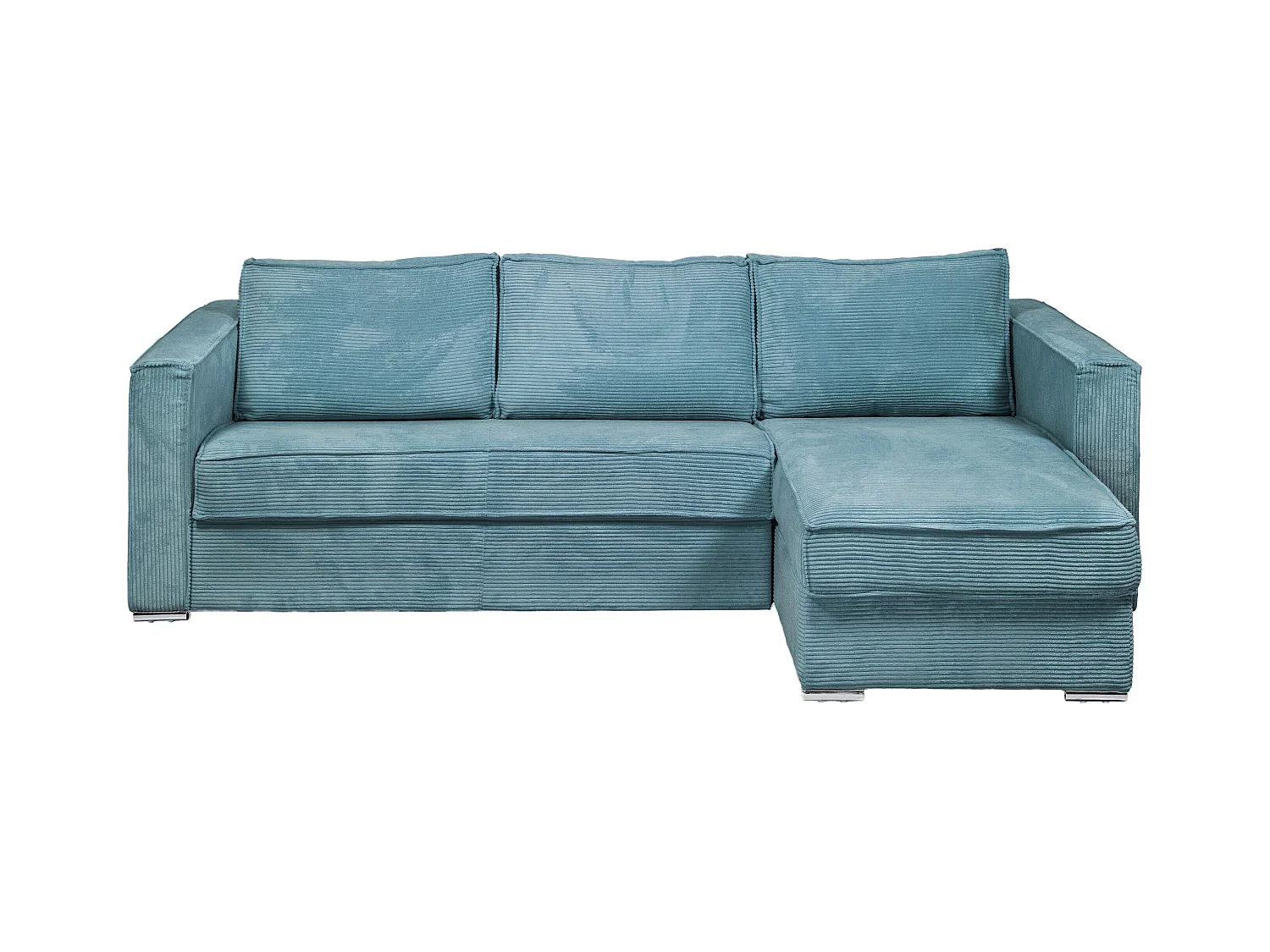 Canapé d'angle convertible express et réversible en velours côtelé bleu turquoise - Couchage 140 cm - Matelas 22 cm avec mémoire de forme LORETO