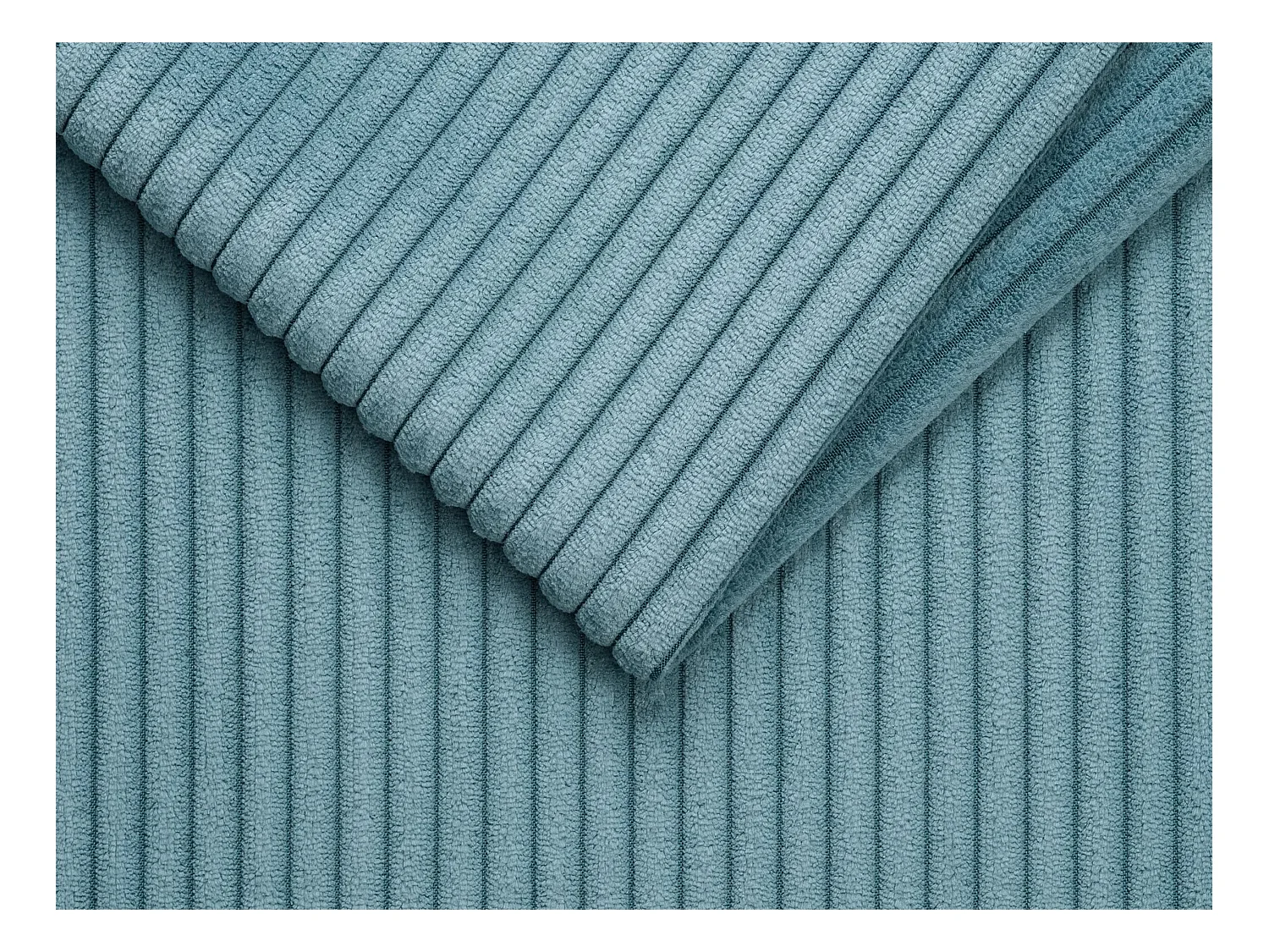 Canapé d'angle convertible express et réversible en velours côtelé bleu turquoise - Couchage 140 cm - Matelas 22 cm avec mémoire de forme LORETO