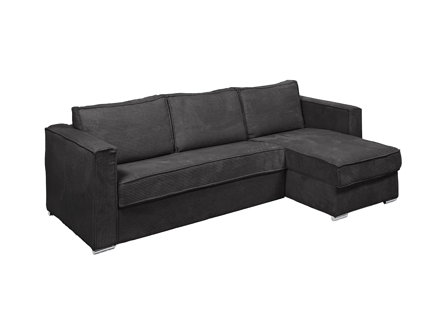 Eckschlafsofa mit Matratze - Ecke wechselbar - Cord - Anthrazitgrau - Liegefläche 140 cm - Matratze 22 cm mit Memory Schaum - LORETO