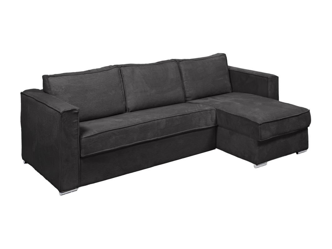 Eckschlafsofa mit Matratze - Ecke wechselbar - Cord - Anthrazitgrau - Liegefläche 140 cm - Matratze 22 cm - LORETO