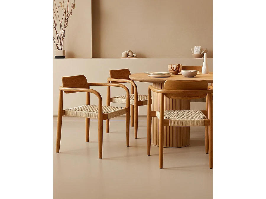 Lot de 2 chaises Kimo - Lot de 2 chaises Kimo en teck massif et corde beige- marron