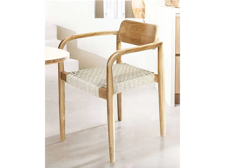 Lot de 2 chaises Kimo - Lot de 2 chaises Kimo en teck massif et corde beige- marron