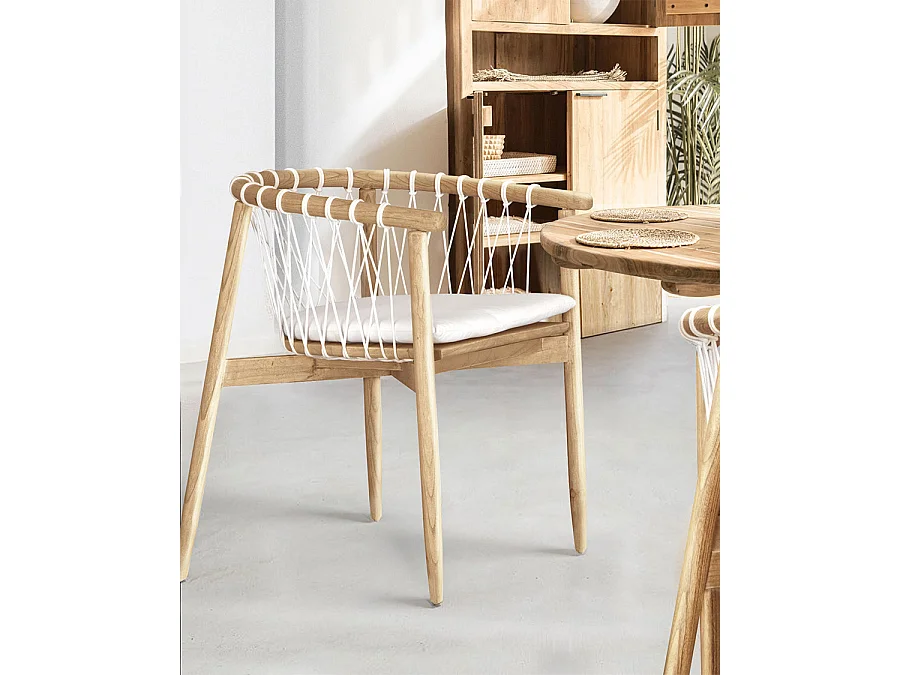 Nala - Chaise en teck massif et cordage blanc