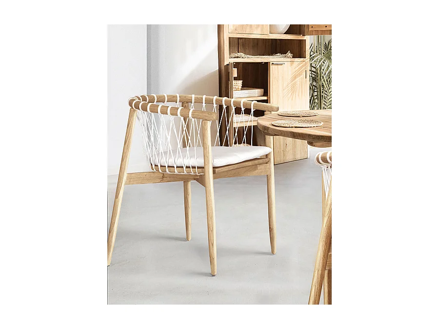 Nala - Chaise en teck massif et cordage blanc