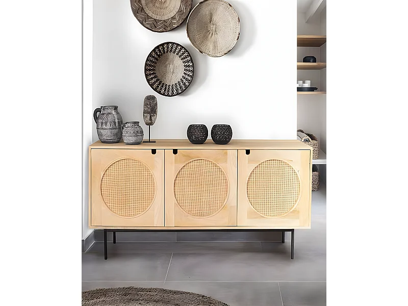 Kali - Buffet en bois et cannage 145 cm