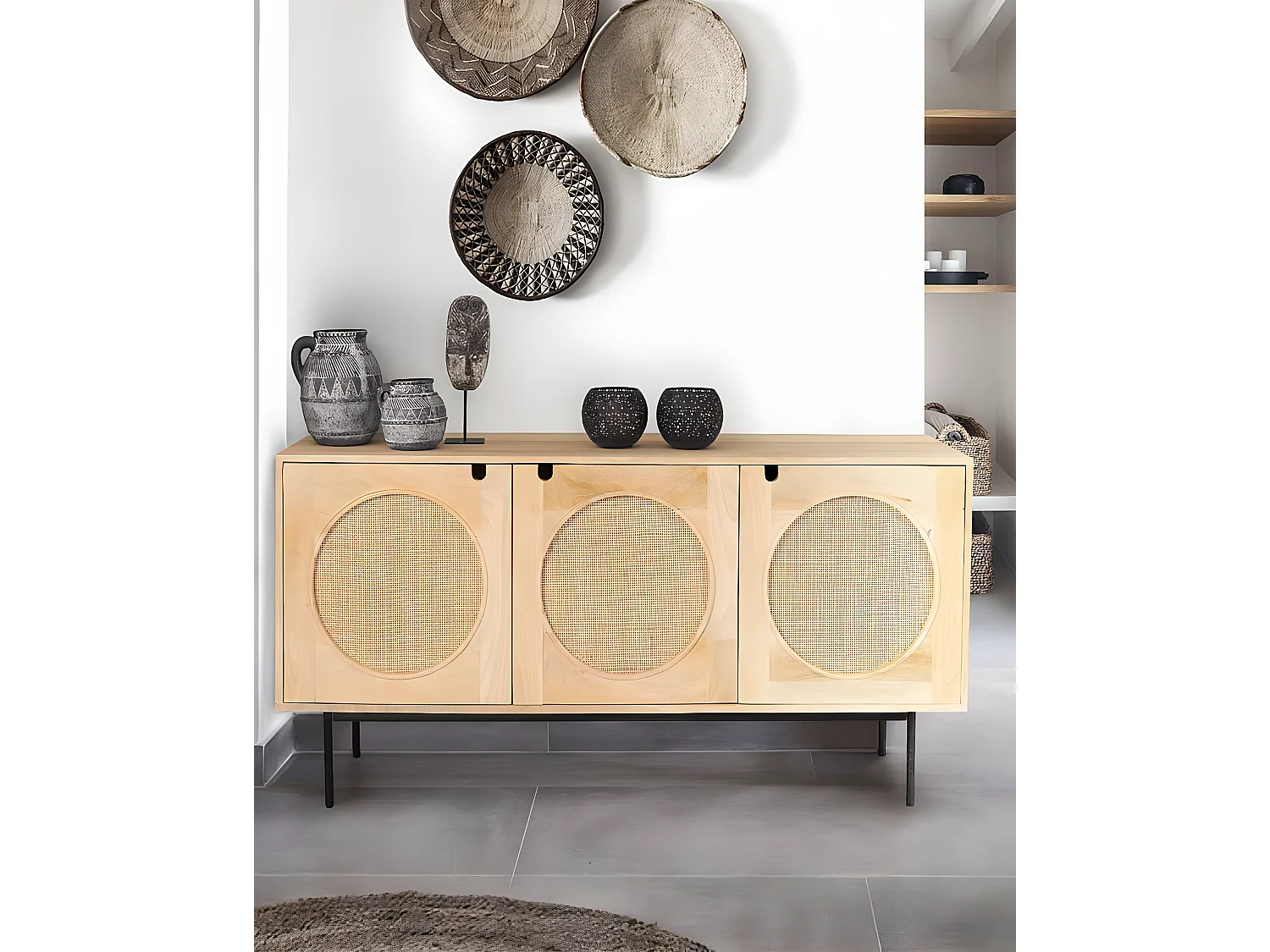 Kali - Buffet en bois et cannage 145 cm