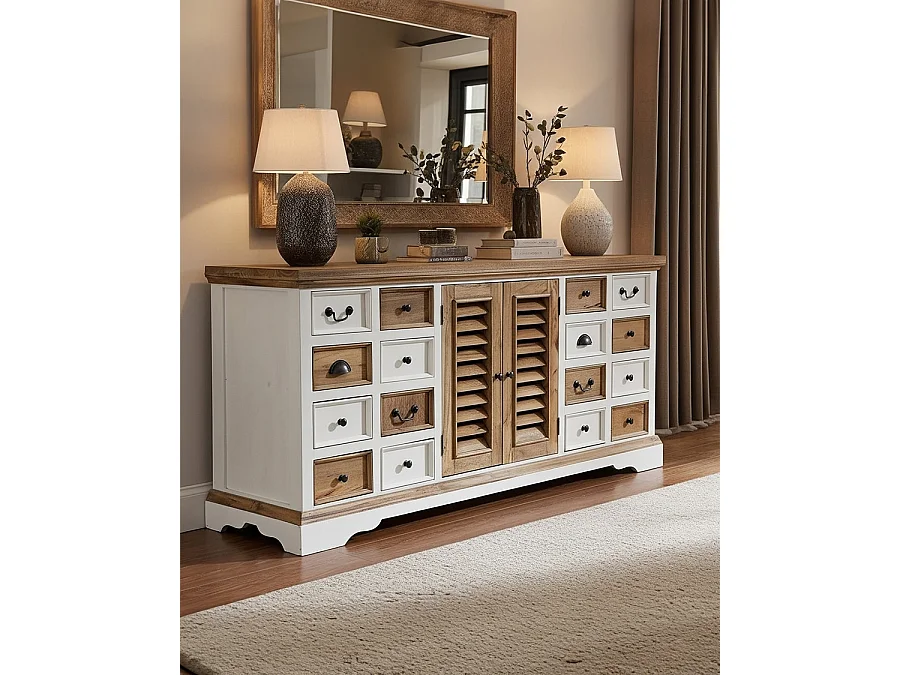 Inda - Grand buffet blanc et naturel en Mindy massif 160 cm