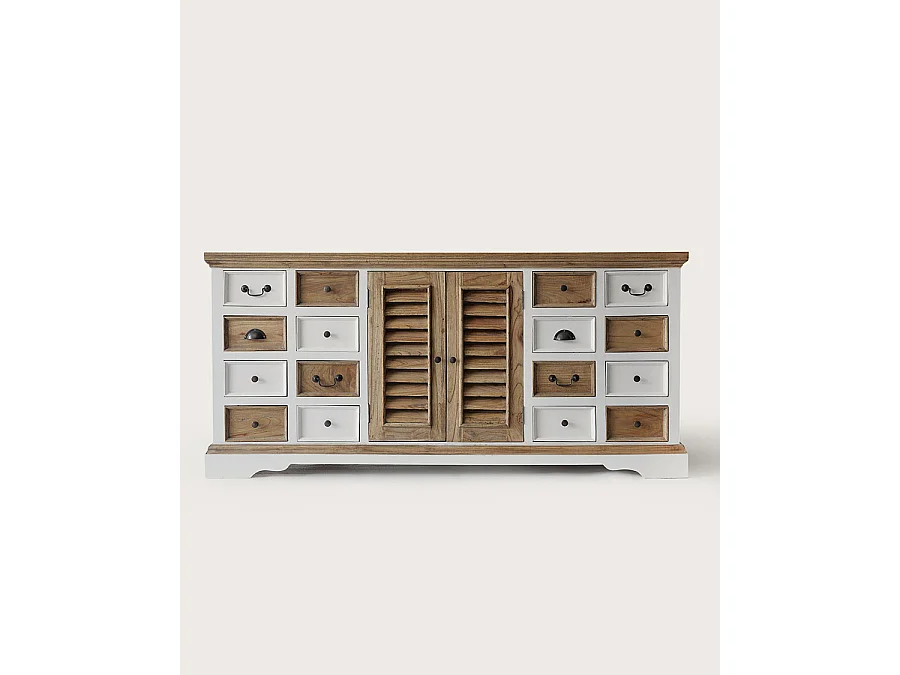 Inda - Grand buffet blanc et naturel en Mindy massif 160 cm