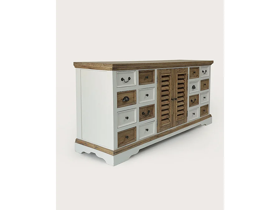 Inda - Grand buffet blanc et naturel en Mindy massif 160 cm