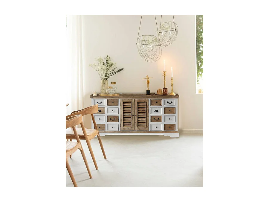 Inda - Grand buffet blanc et naturel en Mindy massif 160 cm