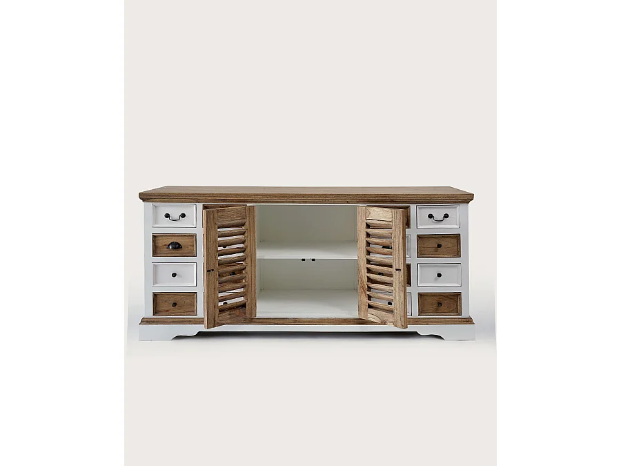 Inda - Grand buffet blanc et naturel en Mindy massif 160 cm