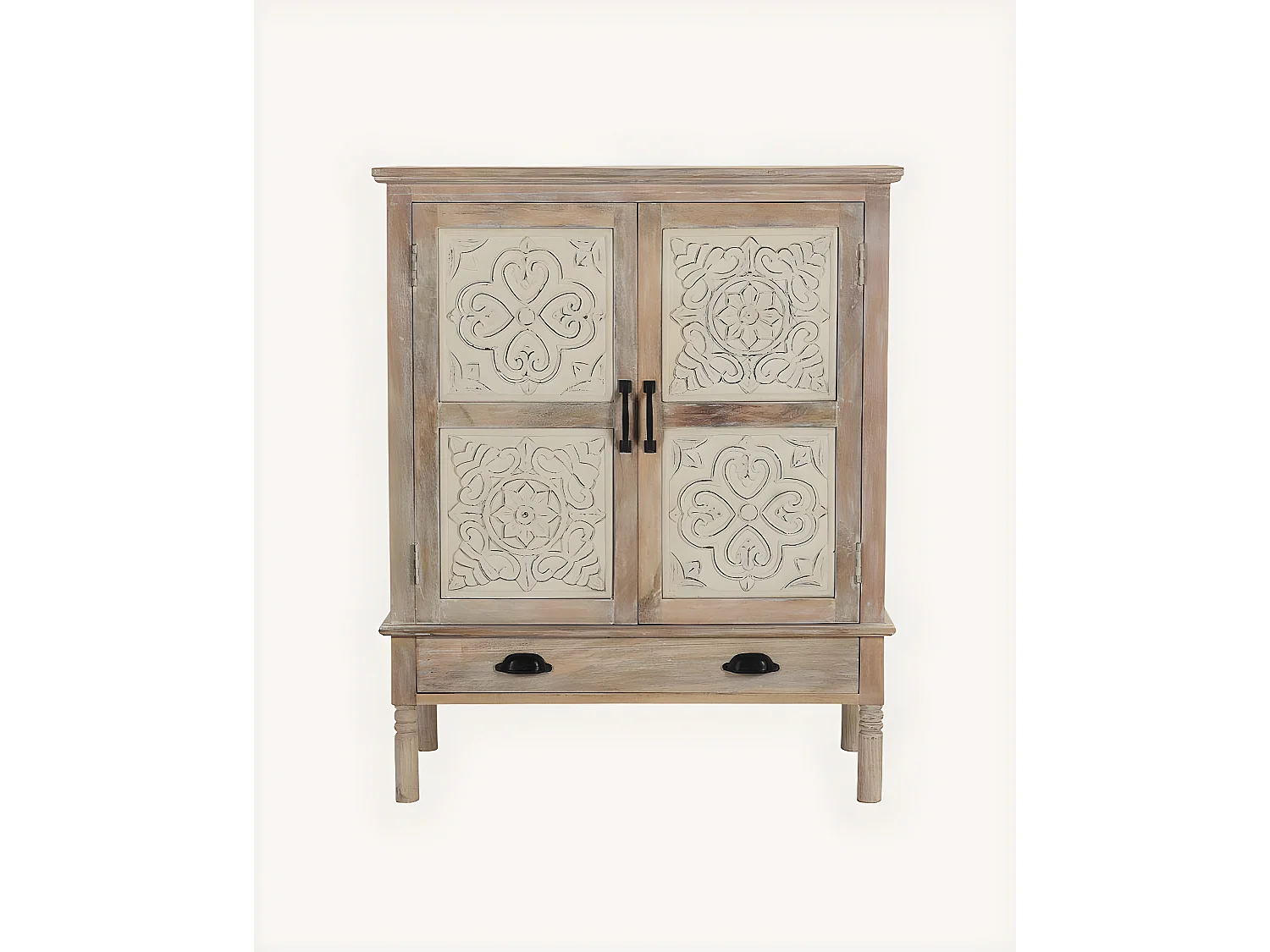 Mala - Buffet haut 2 portes en bois de manguier massif sculpté 85 cm
