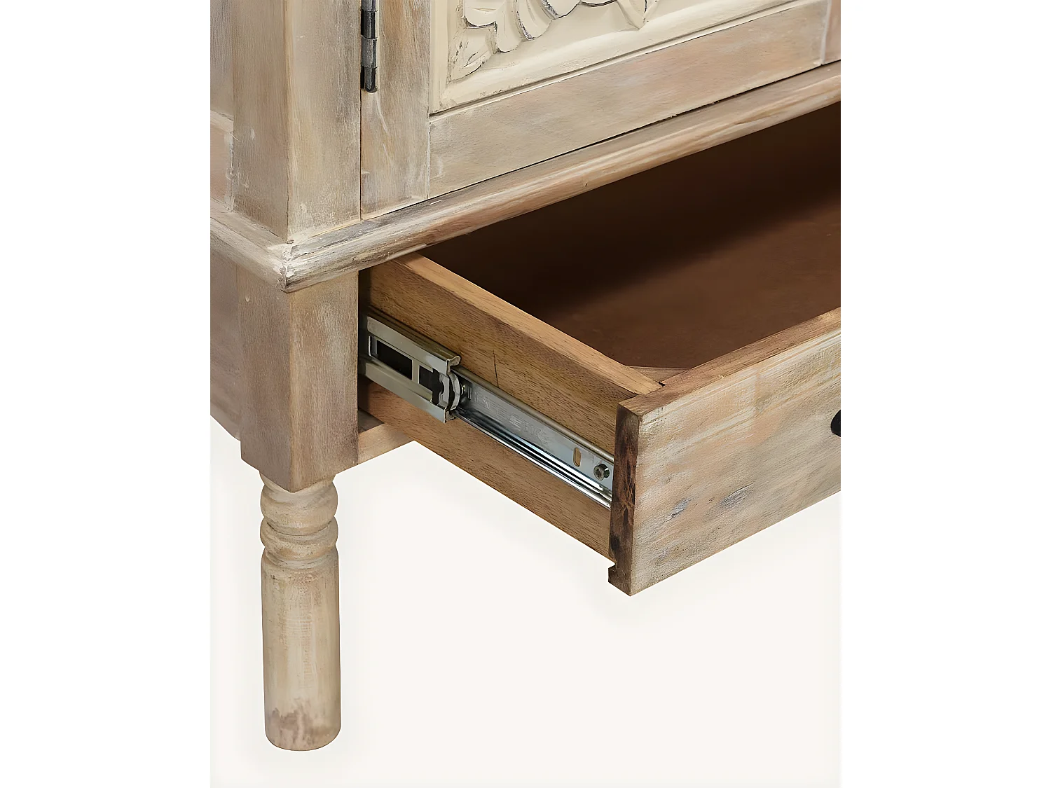 Mala - Buffet haut 2 portes en bois de manguier massif sculpté 85 cm