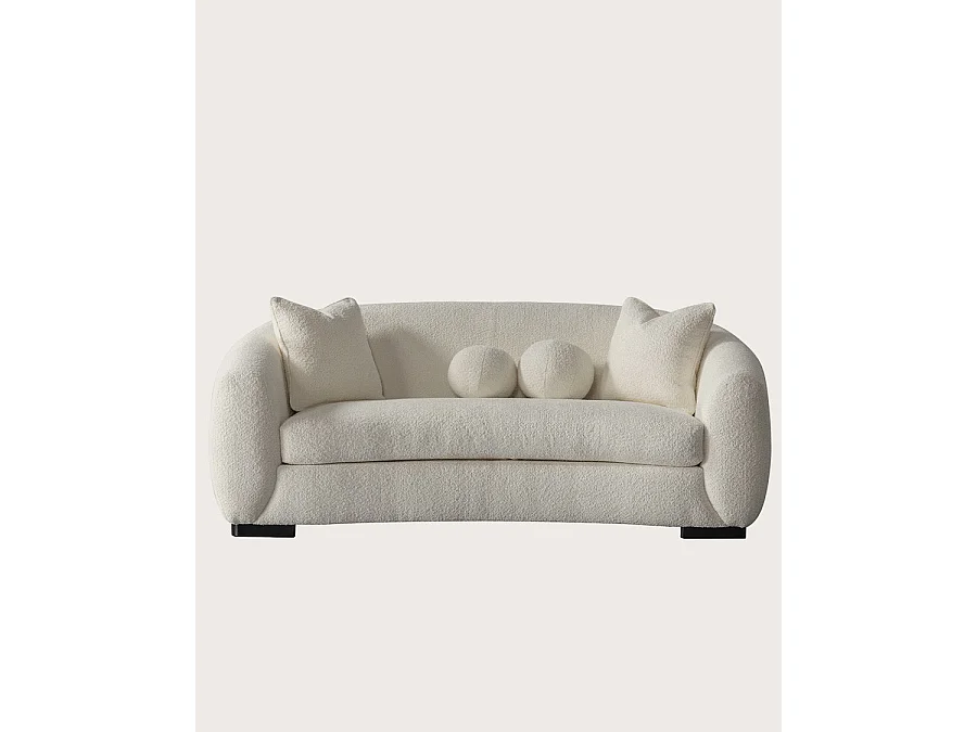 Curve - Canapé arrondi 3 places en tissu bouclé cream