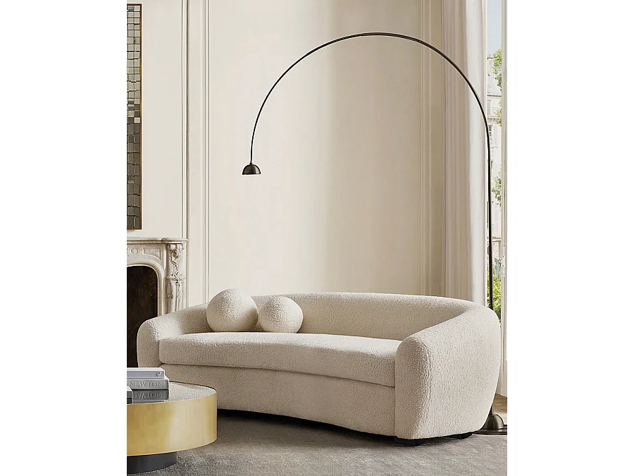 Curve - Divano a 3 posti dalla forma arrotondata in tessuto bouclé color crema