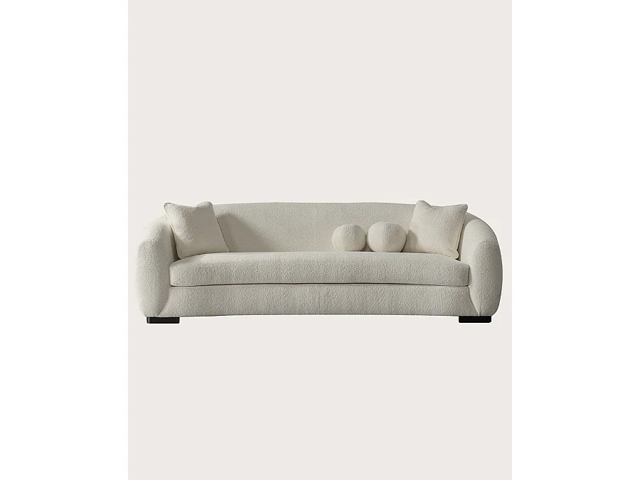 Curve - Divano a 3 posti dalla forma arrotondata in tessuto bouclé color crema