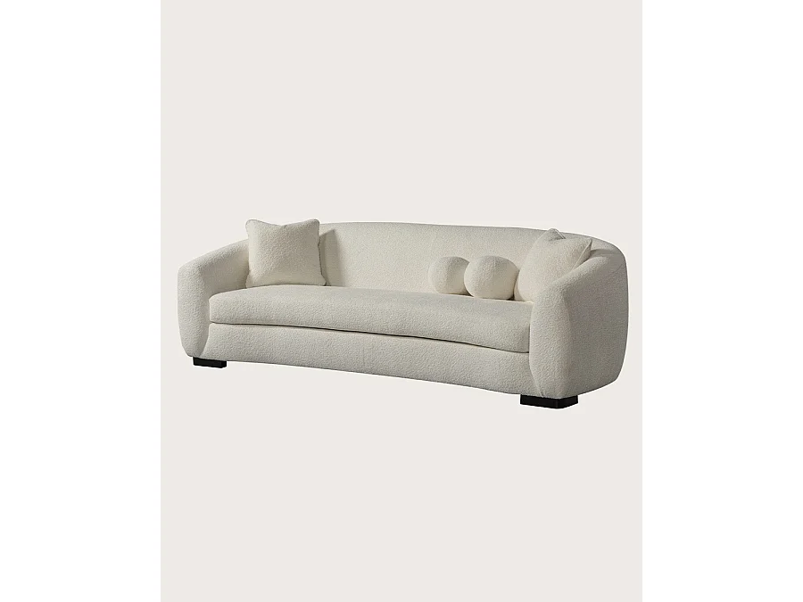 Curve - Divano a 3 posti dalla forma arrotondata in tessuto bouclé color crema