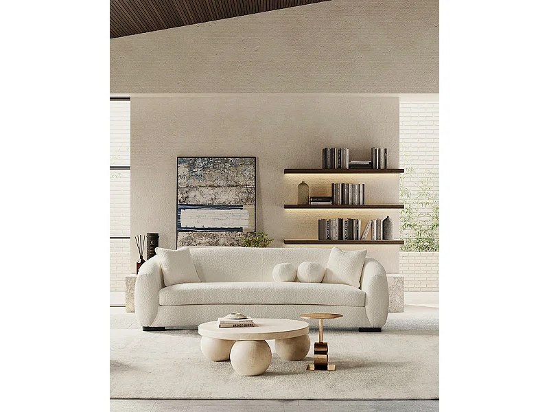 Curve - Canapé arrondi 3 places en tissu bouclé cream