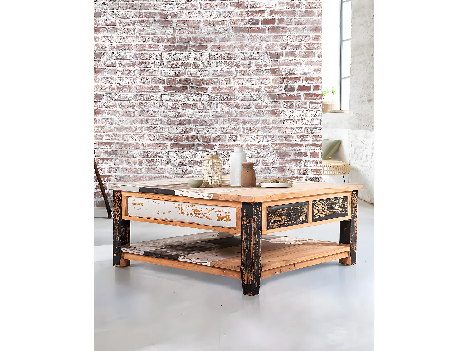 Esha - Table basse carrée en teck massif