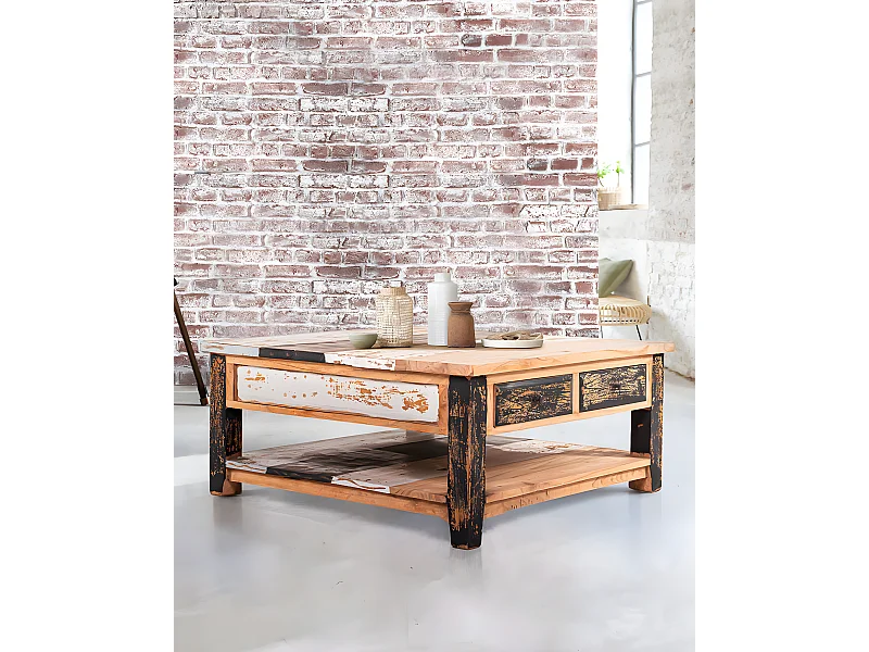 Esha - Table basse carrée en teck massif