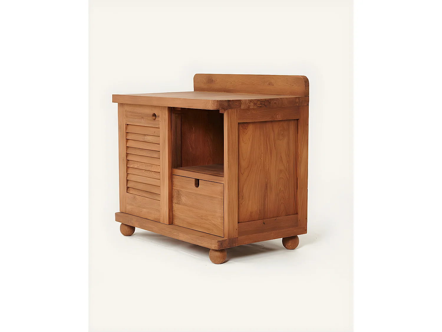 Eclipse - Meuble salle de bain en teck porte persienne 90 cm