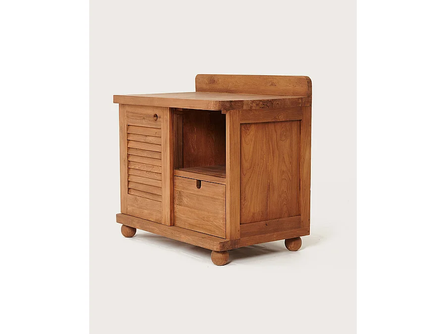 Eclipse - Meuble salle de bain en teck porte persienne 90 cm