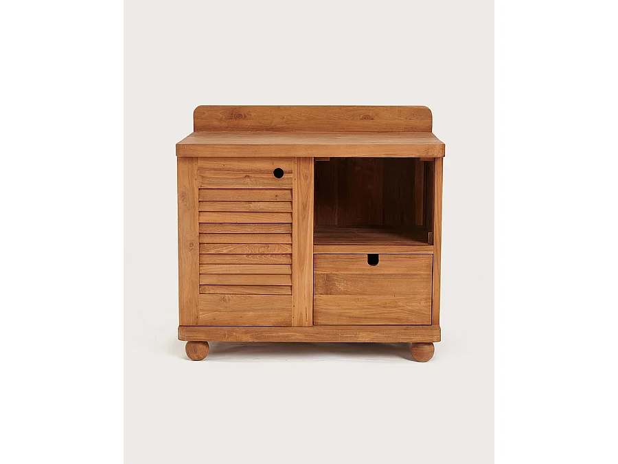 Eclipse - Meuble salle de bain en teck porte persienne 90 cm