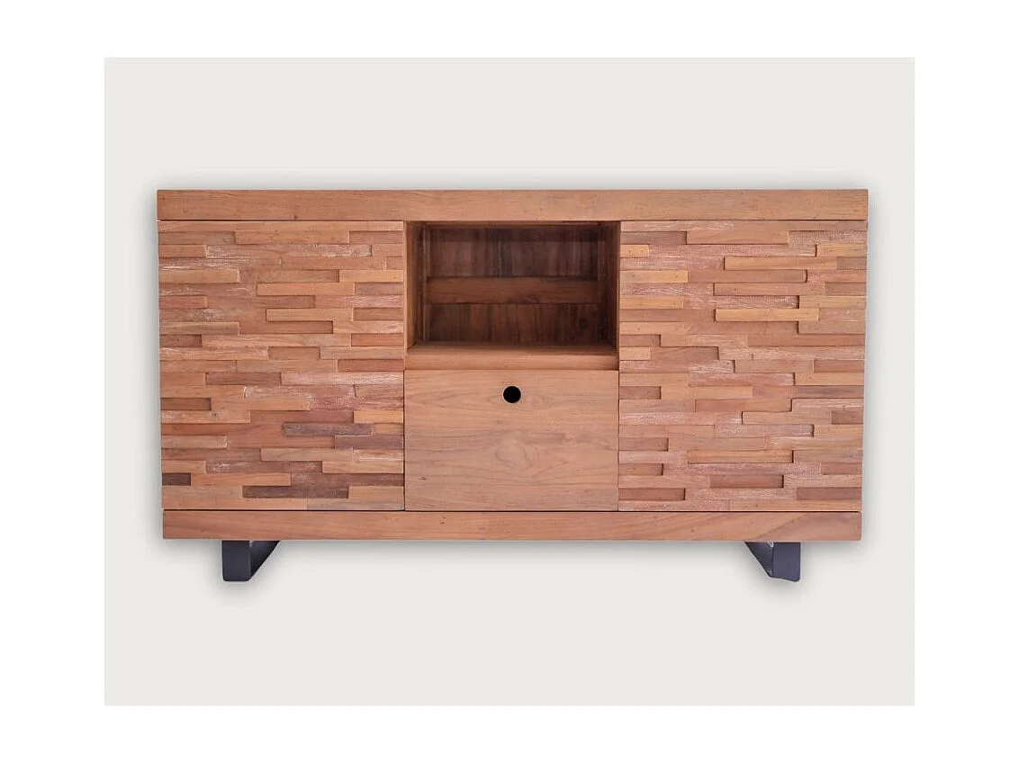 Néo - Meuble salle de bain en teck parqueté 140 cm