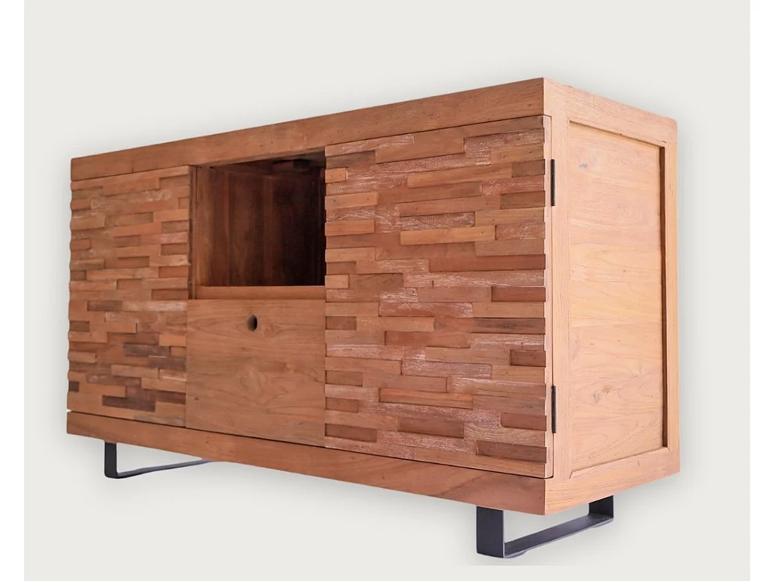 Néo - Meuble salle de bain en teck parqueté 140 cm