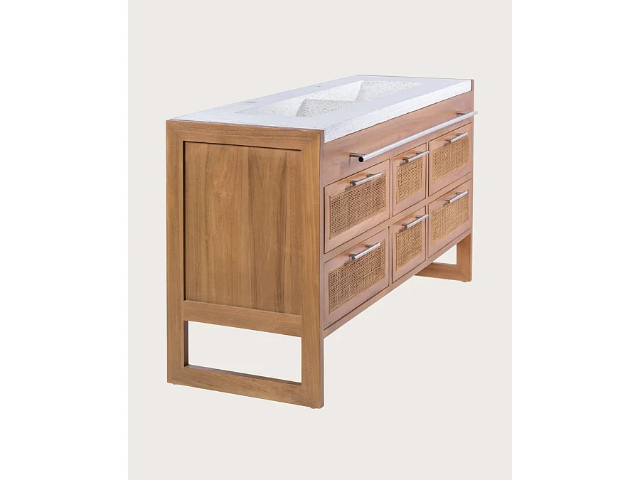 Sahara - Meuble salle de bain en teck et terazzo beige 145 cm