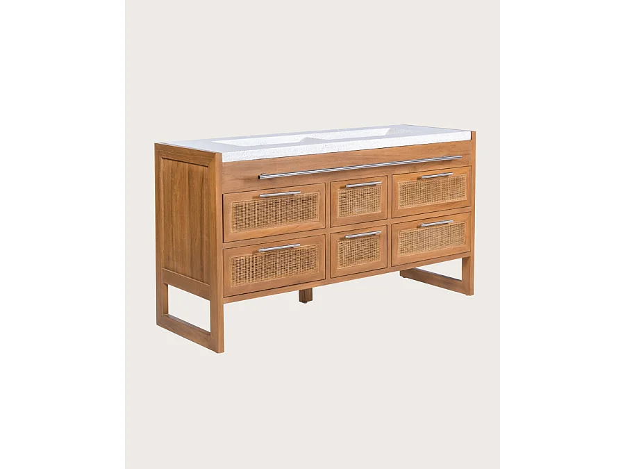 Sahara - Meuble salle de bain en teck et terazzo beige 145 cm