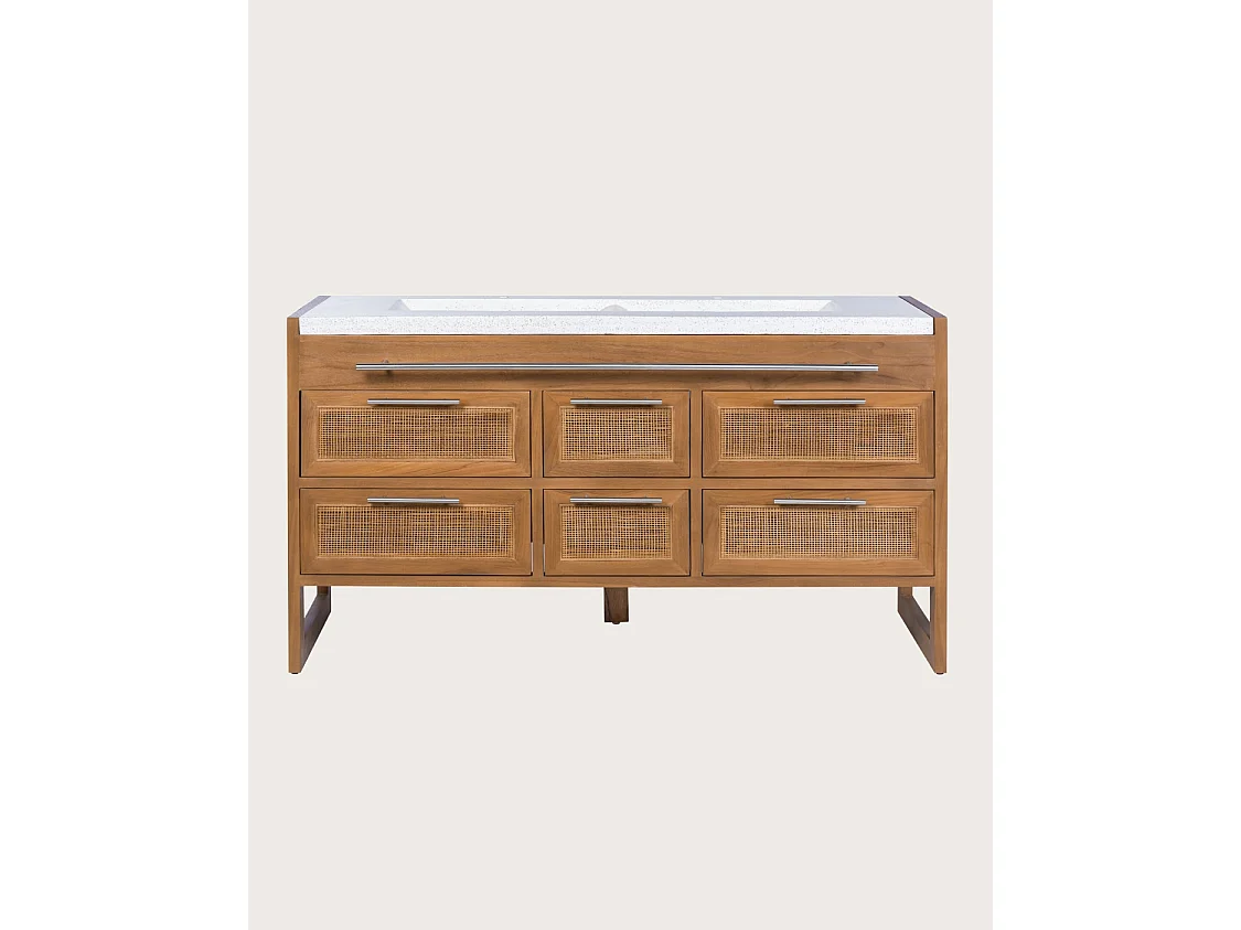 Sahara - Meuble salle de bain en teck et terazzo beige 145 cm
