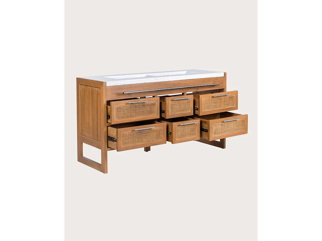 Sahara - Meuble salle de bain en teck et terazzo beige 145 cm