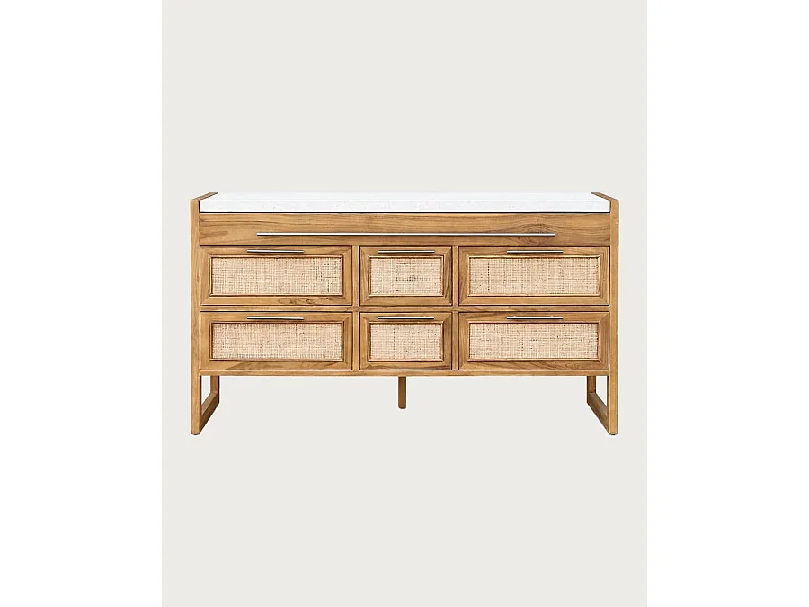 Sahara - Badkamermeubel van teakhout en beige terrazzo, 145 cm