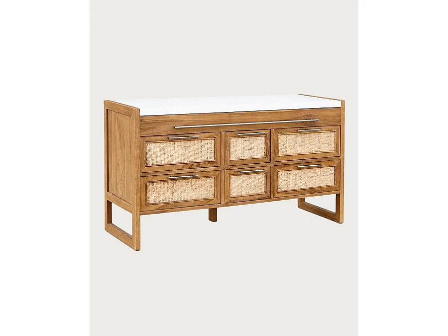 Sahara - Badkamermeubel van teakhout en beige terrazzo, 145 cm