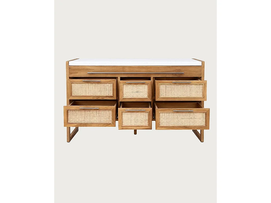 Sahara - Badkamermeubel van teakhout en beige terrazzo, 145 cm