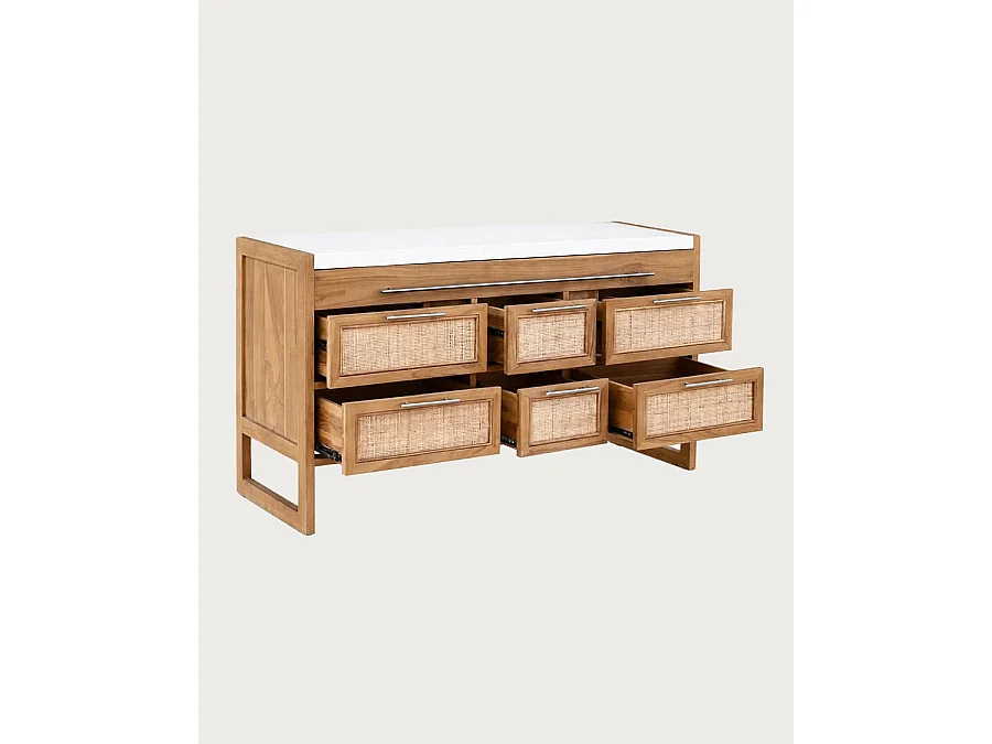 Sahara - Badkamermeubel van teakhout en beige terrazzo, 145 cm