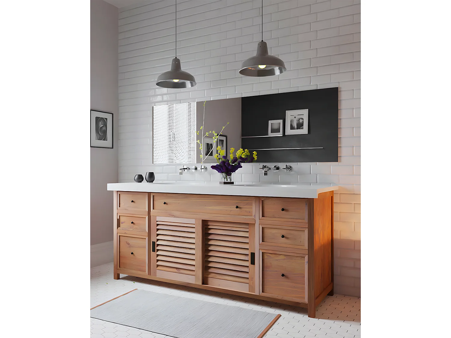 Savanna - Meuble De Salle De Bain en teck avec marbre terrazzo