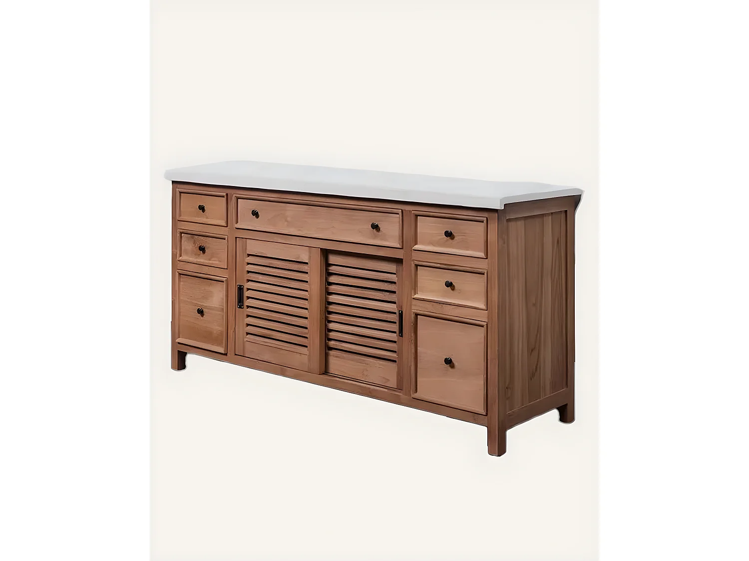 Savanna - Meuble De Salle De Bain en teck avec marbre terrazzo