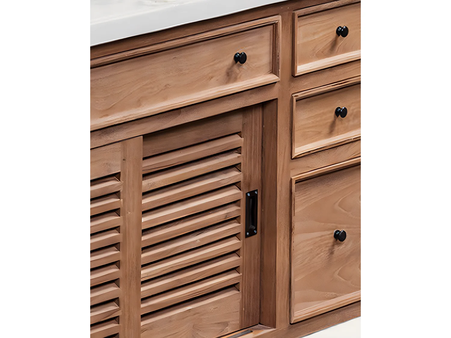 Savanna - Meuble De Salle De Bain en teck avec marbre terrazzo