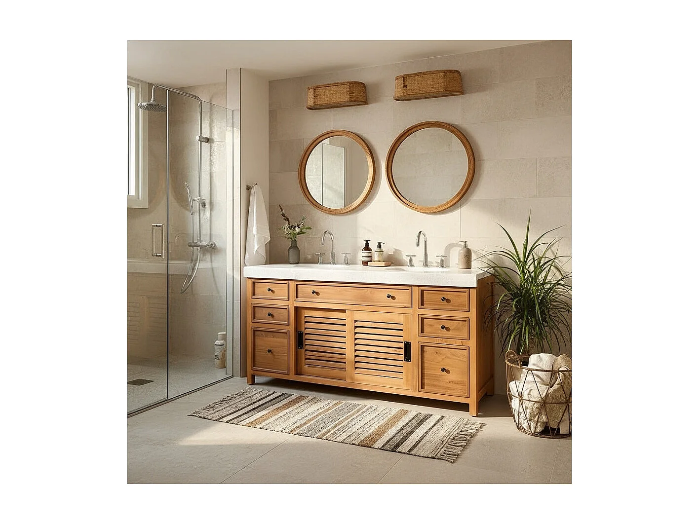 Savanna - Meuble De Salle De Bain en teck avec marbre terrazzo