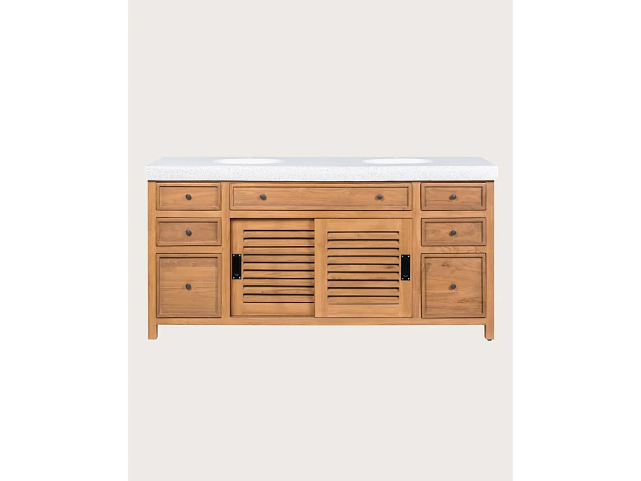 Savanna - Meuble De Salle De Bain en teck avec marbre terrazzo