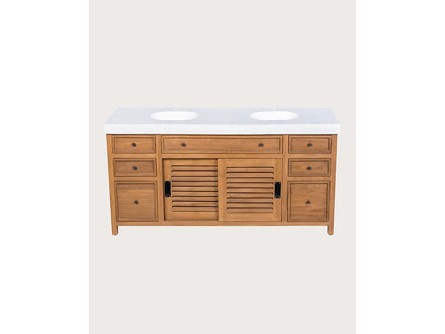 Savanna - Meuble De Salle De Bain en teck avec marbre terrazzo