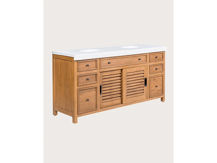 Savanna - Meuble De Salle De Bain en teck avec marbre terrazzo