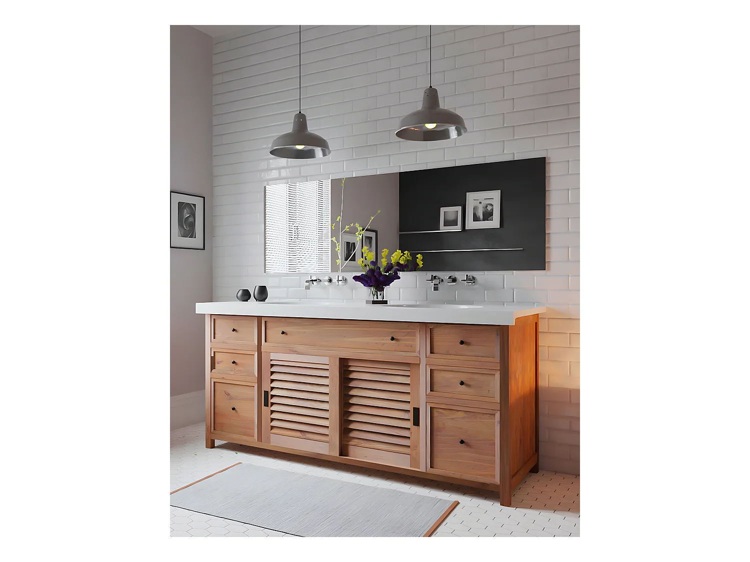 Savanna - Meuble De Salle De Bain en teck avec marbre terrazzo