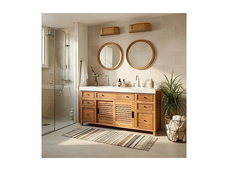 Savanna - Meuble De Salle De Bain en teck avec marbre terrazzo