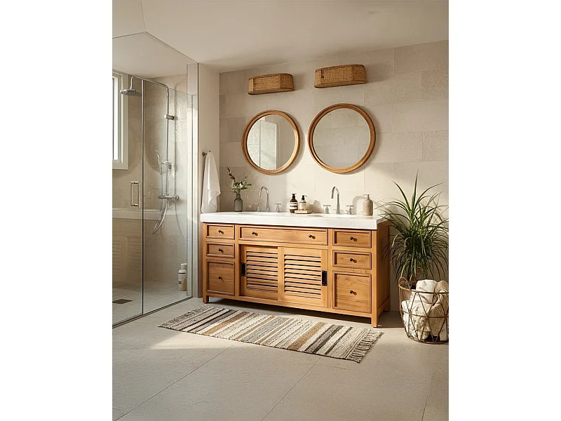 Savanna - Meuble De Salle De Bain en teck avec marbre terrazzo