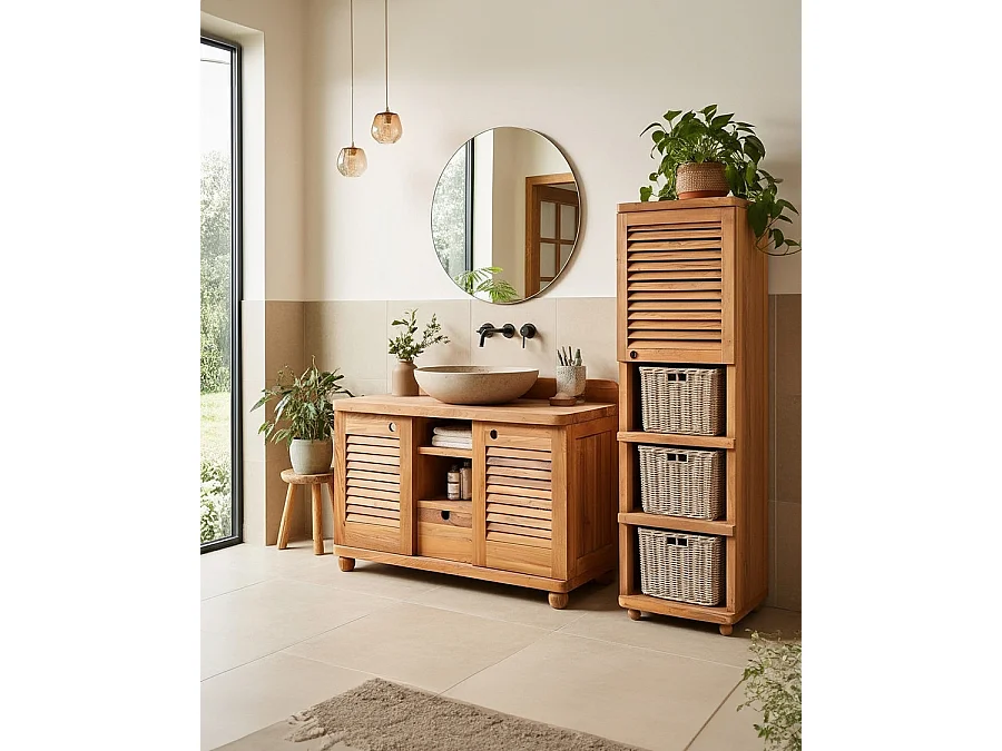 Eclipse - Meuble de salle de bain en teck massif